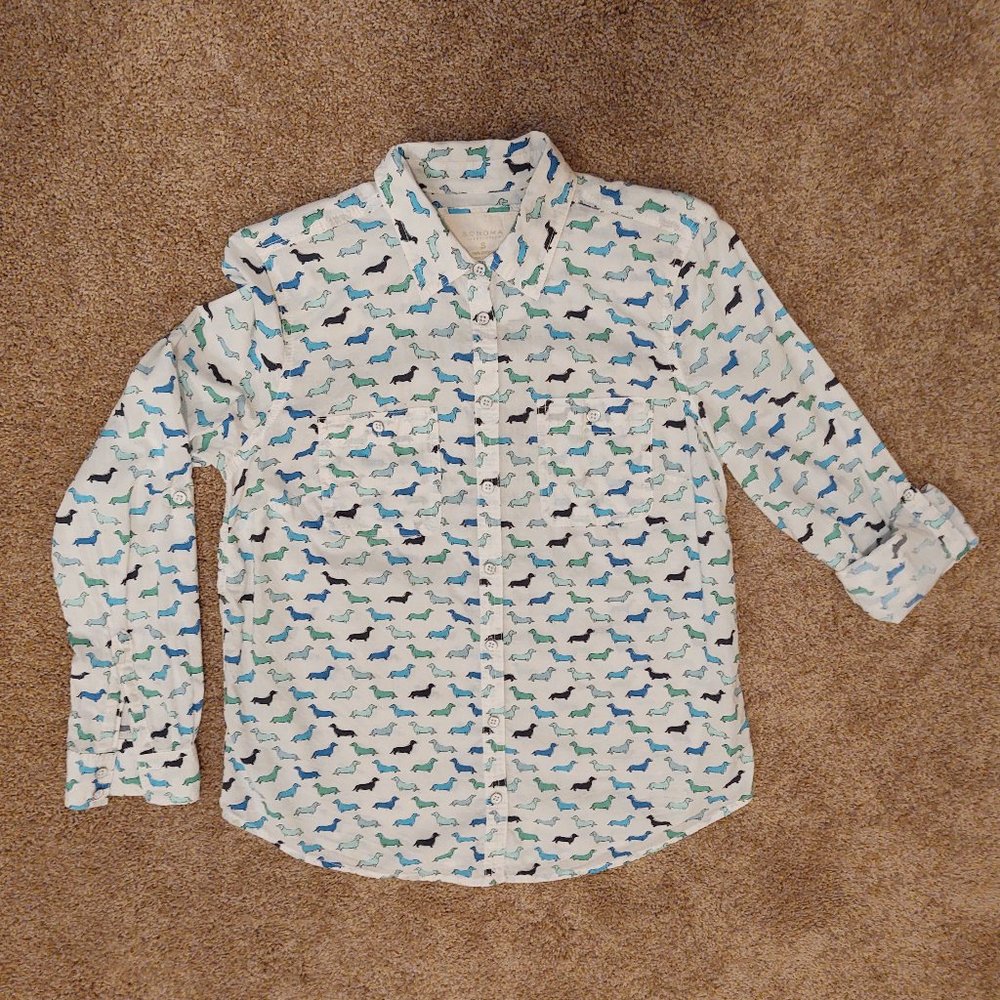 Dachshund-Print Blouse, 100% Cotton, Size S, Never Worn